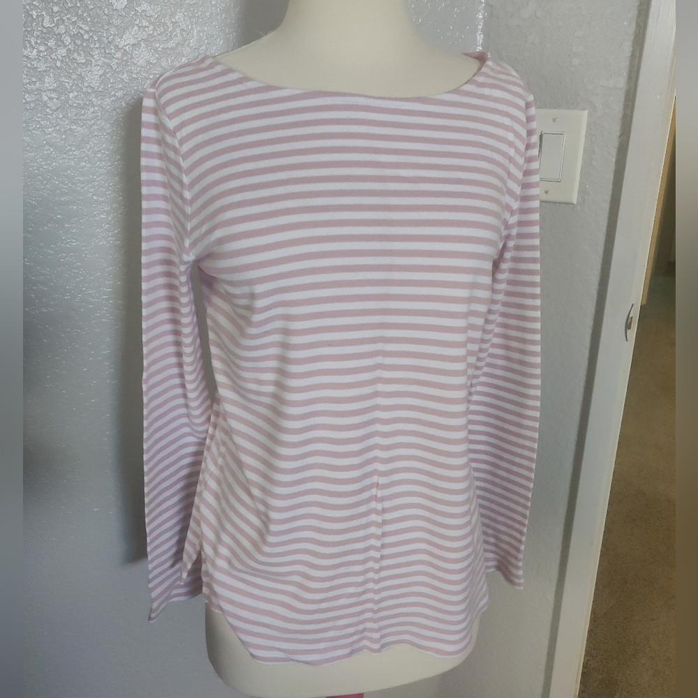 Super soft Gap Boat Neck Pink/White Stripe Sweater -- Large